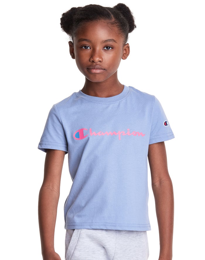 Camiseta Champion Niña - Classic Script Logo ( Azules Claro ) 4125380-QK